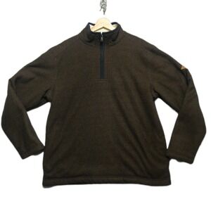 ORVIS Mens Large Brown Fleece Quarter Zip Pullover‎ Sweater Sherpa Lined Winter